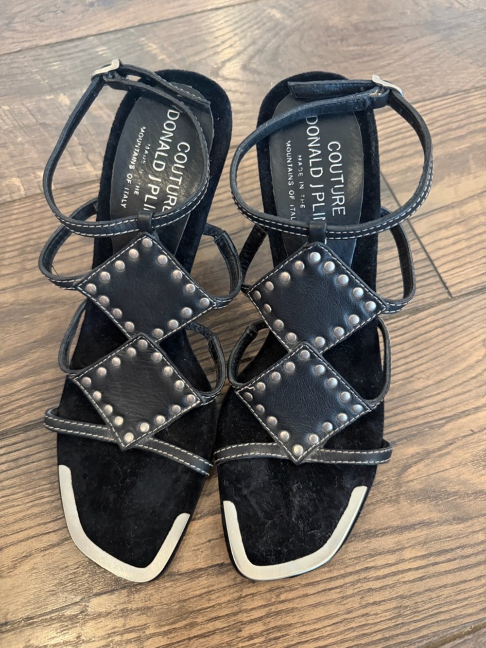 Donald J. Pliner Couture Black Studded Strappy Sandal Heels Size 7.5